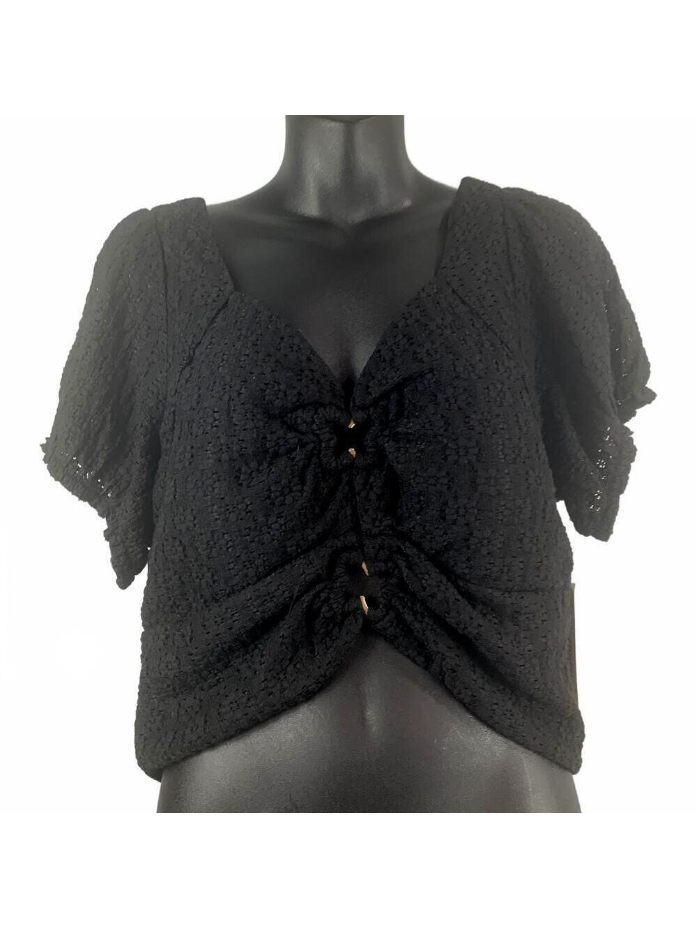 Madden NYC Floral Lace Black Cropped Blouse - Juniors XXXL NEW